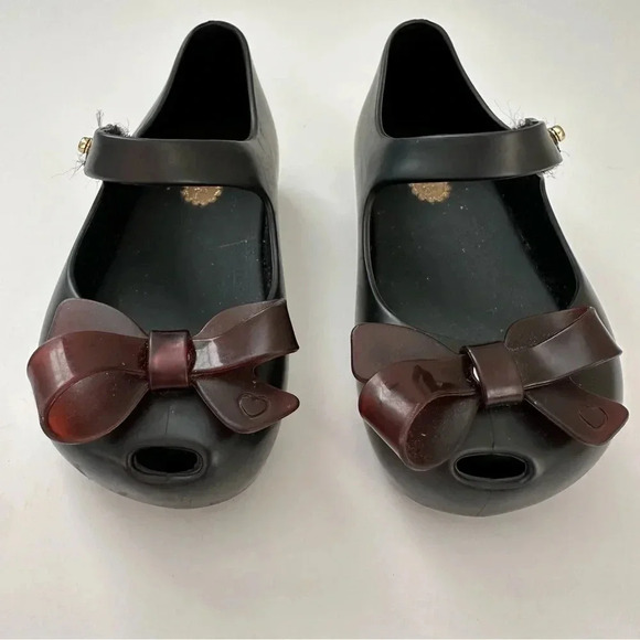 Mini Melissa toddler peep toe shoes size 7 black bow - Picture 2 of 8